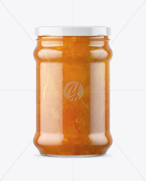 Clear Glass Jar with Apricot Jam Mockup