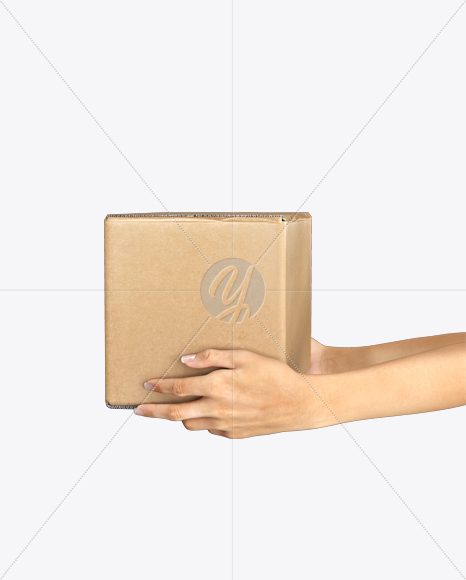 Cardboard Box with Hands Mockup