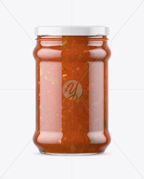 Clear Glass Taco Sauce Jar Mockup