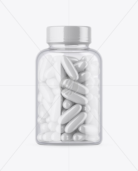 Clear Bottle with Pills Mockup