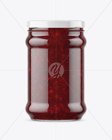 Clear Glass Jar with Cranberry Jam Mockup