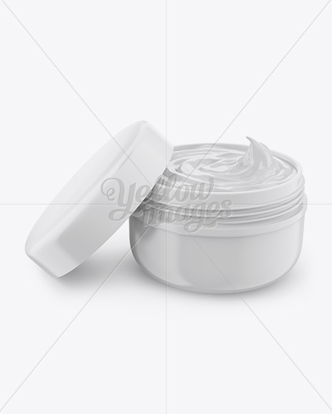 Open Glossy Jar W/ Cosmetic Cream Mockup (High-Angle Shot)