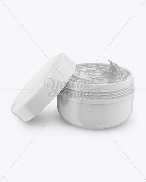 Open Glossy Jar W/ Cosmetic Gel Mockup (High-Angle Shot)