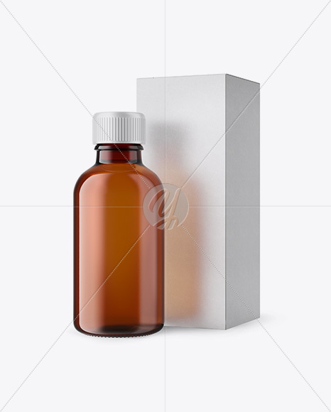 50ml Amber Glass Сosmetic Bottle W/ Kraft Box Mockup