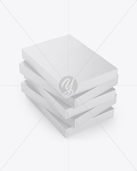 5 Matte A4 Size Paper Sheet Packs Mockup - Half Side View