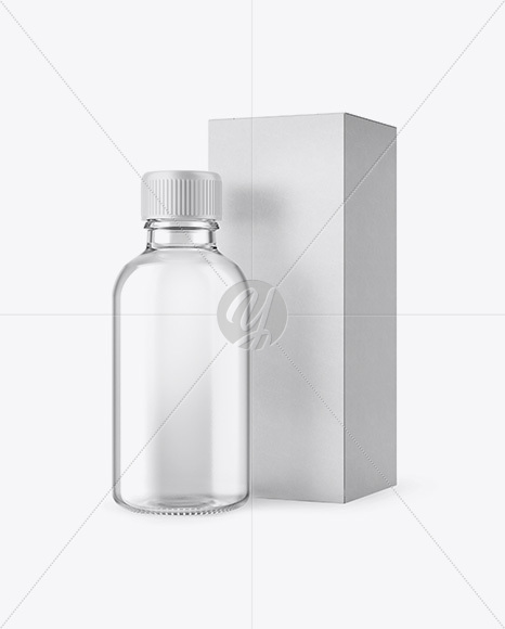 50ml Clear Glass Сosmetic Bottle W/ Kraft Box Mockup