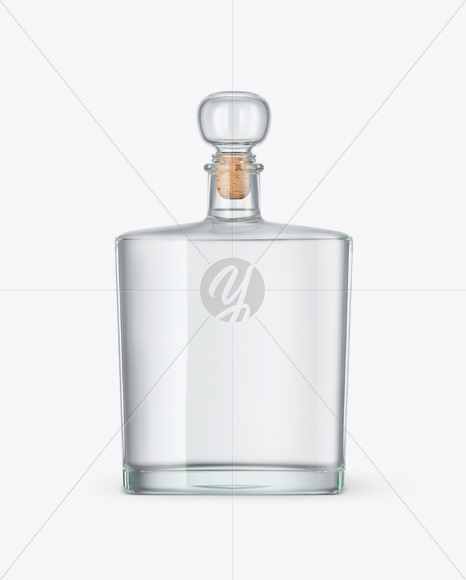 Square Clear Glass Bottle W/ Vodka Mockup