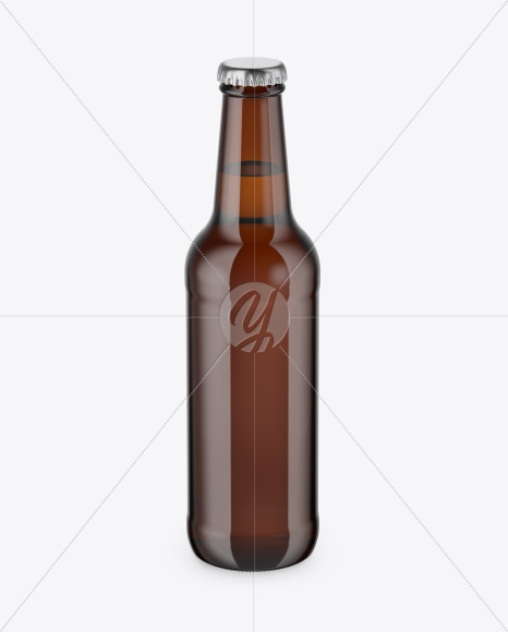 Amber Beer Bottle Mockup - Front View (High-Angle Shot)