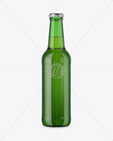 Green Glass Bottle with Lager Beer Mockup