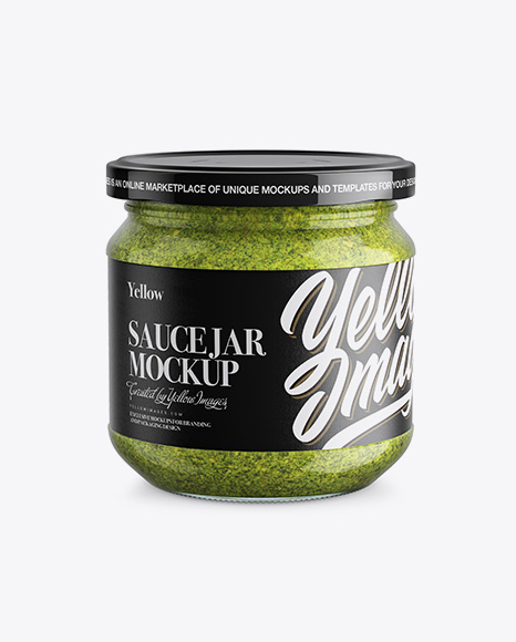 Clear Glass Jar w Sauce Mockup - Clear+Glass+Jar+with+Pesto+Sauce+Mockup+-+Front+View+PSD+Template