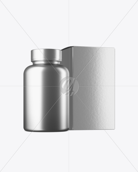 Metallc Bottle w/ Metallic Paper Box Mockup