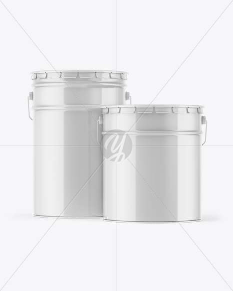 Two Glossy Paint Buckets Mockup