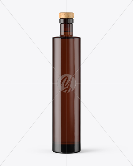 Amber Glass Bottle with Wooden Cap Mockup