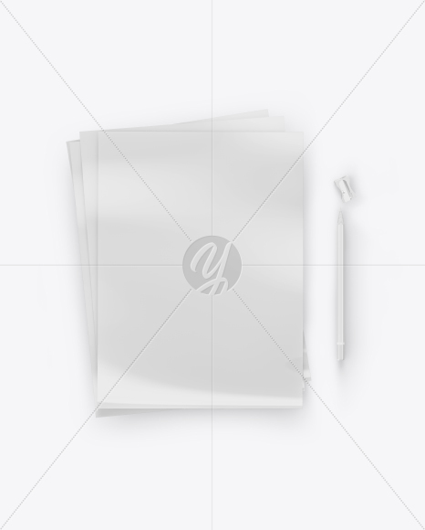 A4 Paper Sheets With Pencil Mockup