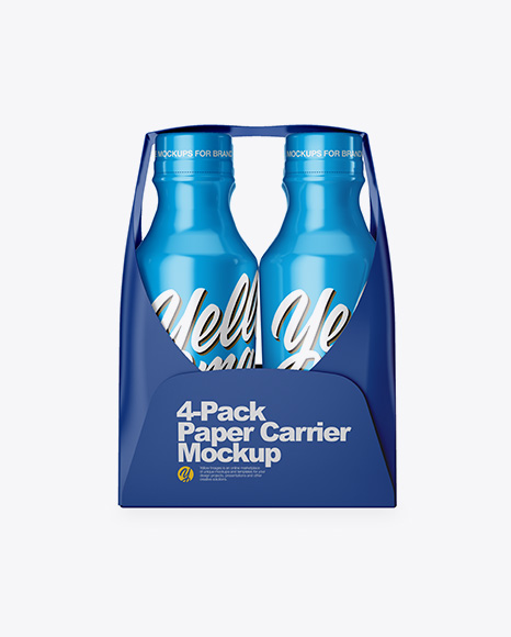 Glossy 4-Pack Paper Carrier Mockup - Drinking yoghurt