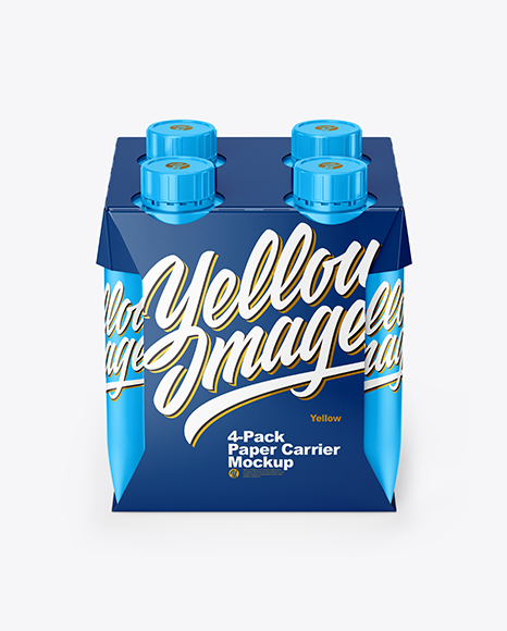 Glossy 4-Pack Paper Carrier Mockup - Drinking yoghurt