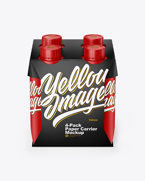 Matte 4-Pack Paper Carrier Mockup - Drinking yoghurt