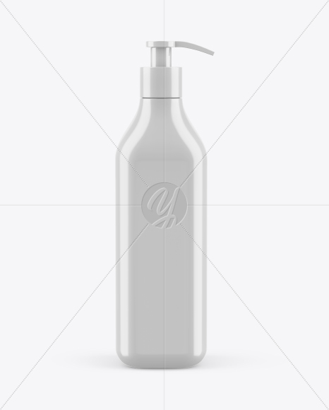 Glossy Square Bottle With Pump Mockup