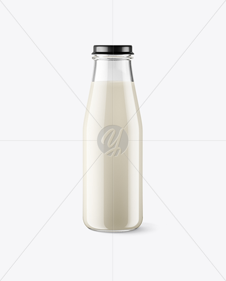 Clear Glass Bottle w/ Milk Mockup