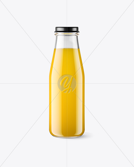 Clear Glass Bottle w/ Orange Juice Mockup