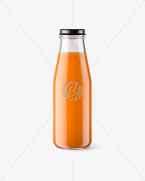 Clear Glass Bottle w/ Carrot Juice Mockup