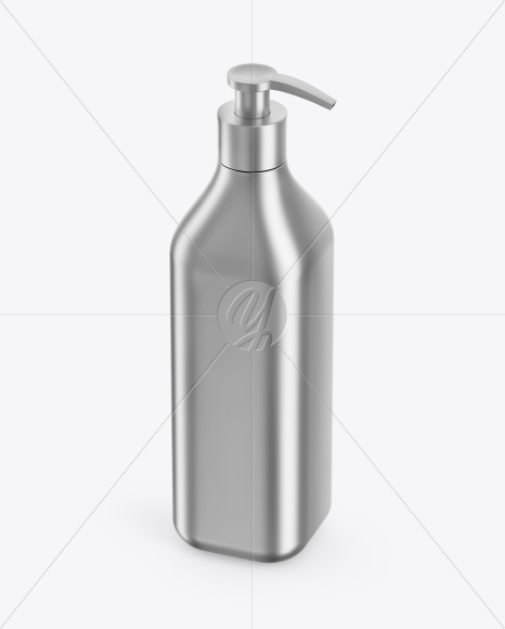 Matte Metallic Square Bottle With Pump Mockup