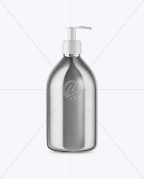 Metallic Cosmetic Bottle with Pump Mockup