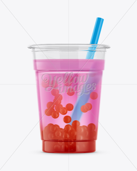 Cup WIth Strawberry Bubble Tea Mockup