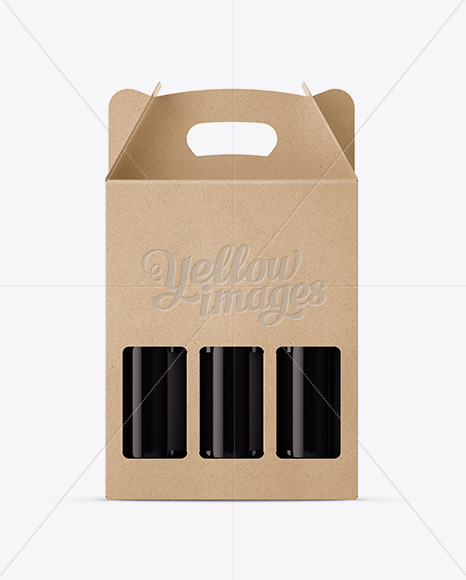 Kraft Paper 3 Pack Amber Bottle Carrier Mockup