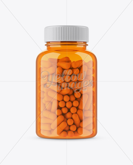 Orange Bottle With Capsules Mockup (Eye-Level Shot)