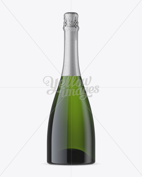 Green Glass Champagne Bottle Mockup - Front View