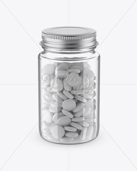 Clear Pill Bottle With Metal Cap Mockup - High-Angle Shot