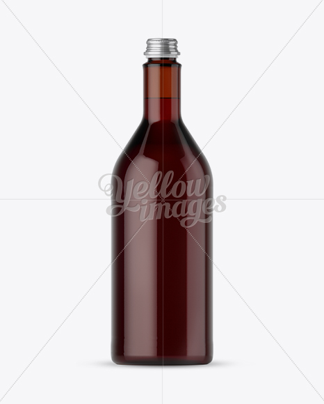 1L Dark Amber Glass Bottle With Red Beverage Mockup