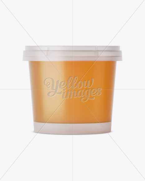 Frosted Plastic Container With Honey Mockup - Eye-Level Shot