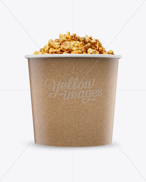 Large Kraft Caramel Popcorn Bucket Mockup - Eye-Level Shot