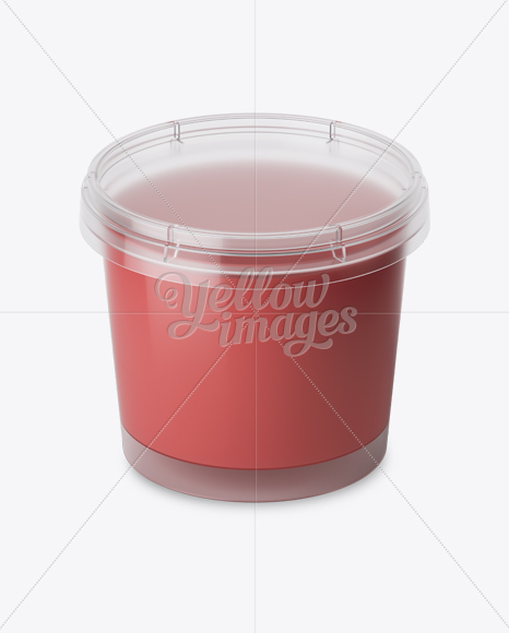 Glossy Plastic Container With Strawberry Yogurt Mockup - High-Angle Shot