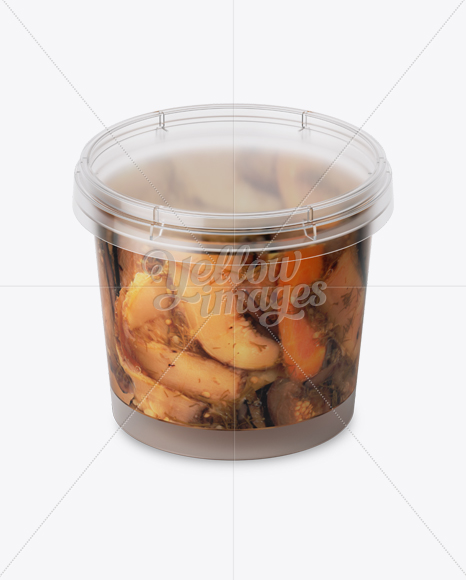 Glossy Plastic Container With Vegetables Mockup - High-Angle Shot