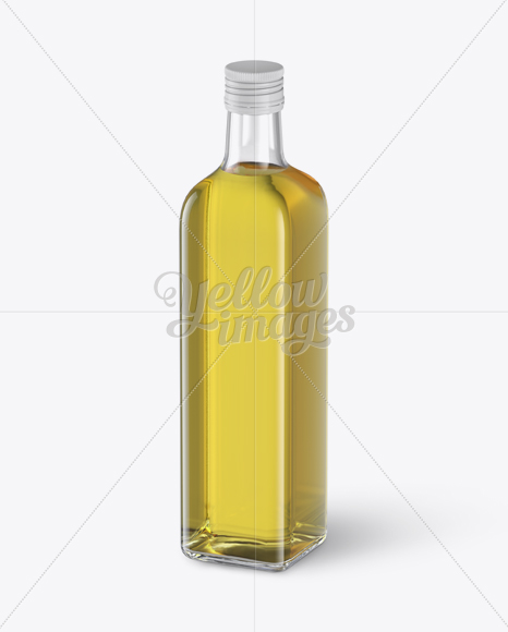 0.75L Clear Glass Olive Oil Bottle Mockup - Halfside view (High-Angle Shot)