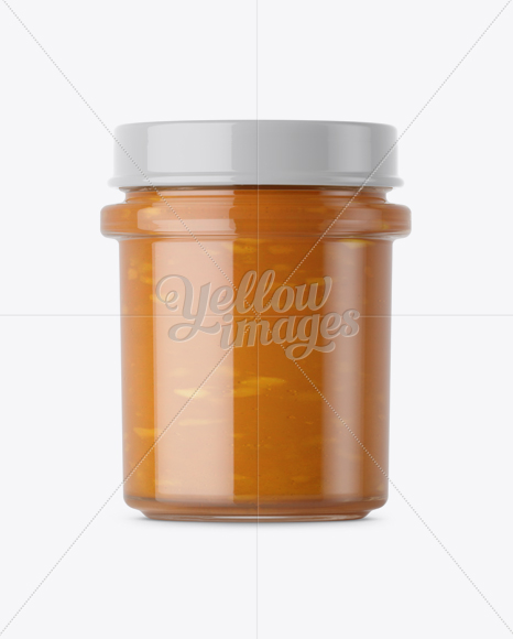 Glass Jar With Mango Jam Mockup - Eye-Level Shot