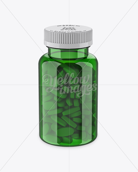 Green Pill Bottle Mockup (High-Angle Shot)