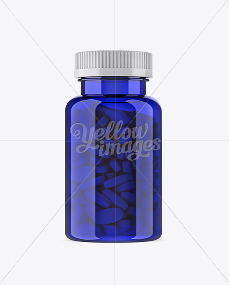 Blue Pill Bottle Mockup - Front View