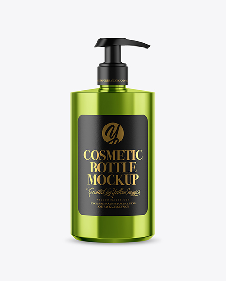 Metallic Cosmetic Bottle with Pump Mockup