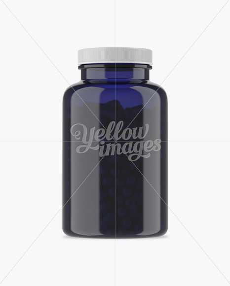 Dark Blue Pills Bottle With Matte Cap & Label Mockup