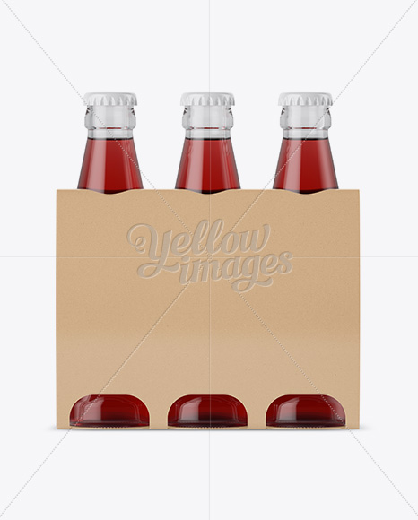 Kraft Paper 3 Pack Red Liquid Bottle Carrier Mockup