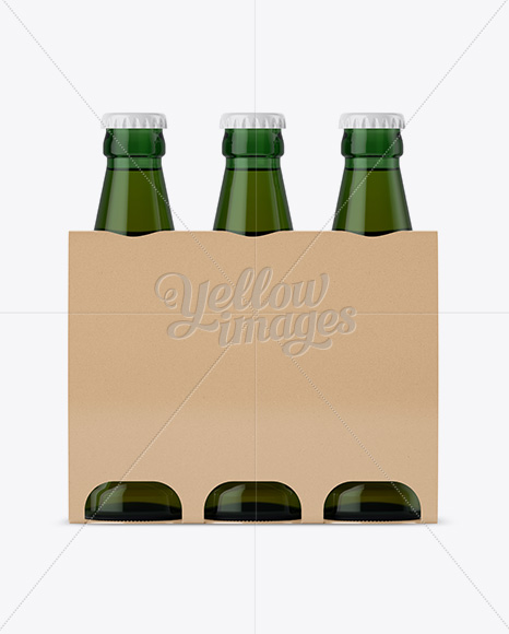 Kraft Paper 3 Pack Light Green Bottle Carrier Mockup