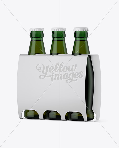 White Paper 3 Pack Light Green Bottle Carrier Mockup - Halfside View