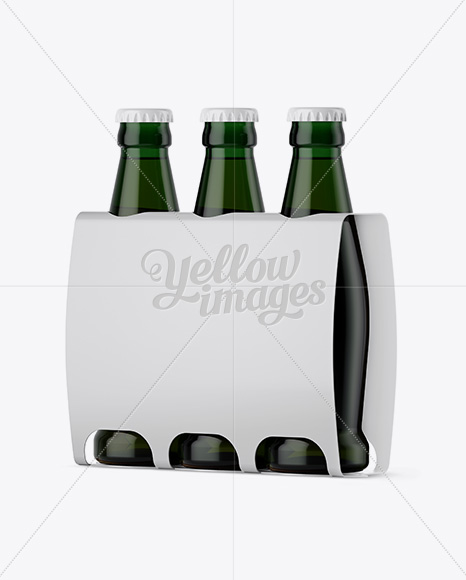 White Paper 3 Pack Dark Green Bottle Carrier Mockup - Halfside View