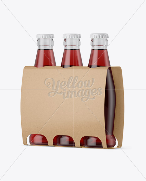 Kraft Paper 3 Pack Red Liquid Bottle Carrier Mockup - Halfside View