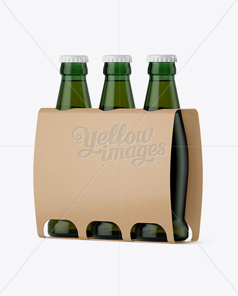 Kraft Paper 3 Pack Light Green Bottle Carrier Mockup - Halfside View