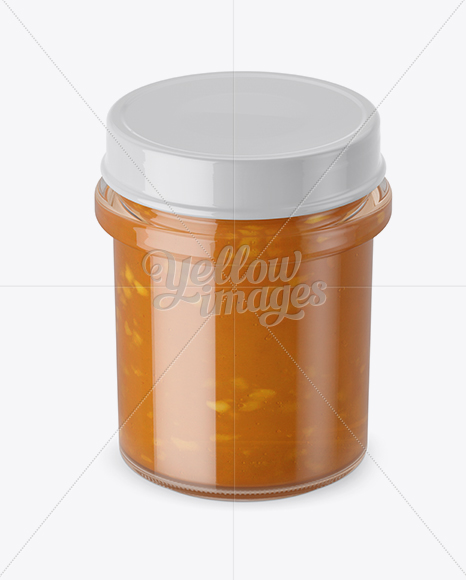 Glass Jar With Mango Jam Mockup (High-Angle Shot)